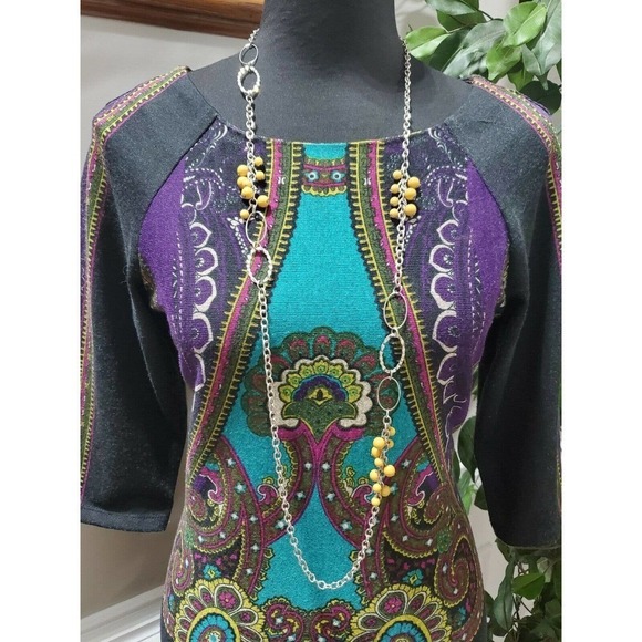 Charming Charlie Womens Multicolor Polyester Round Neck Knee Length Dress Size L - Picture 2 of 11